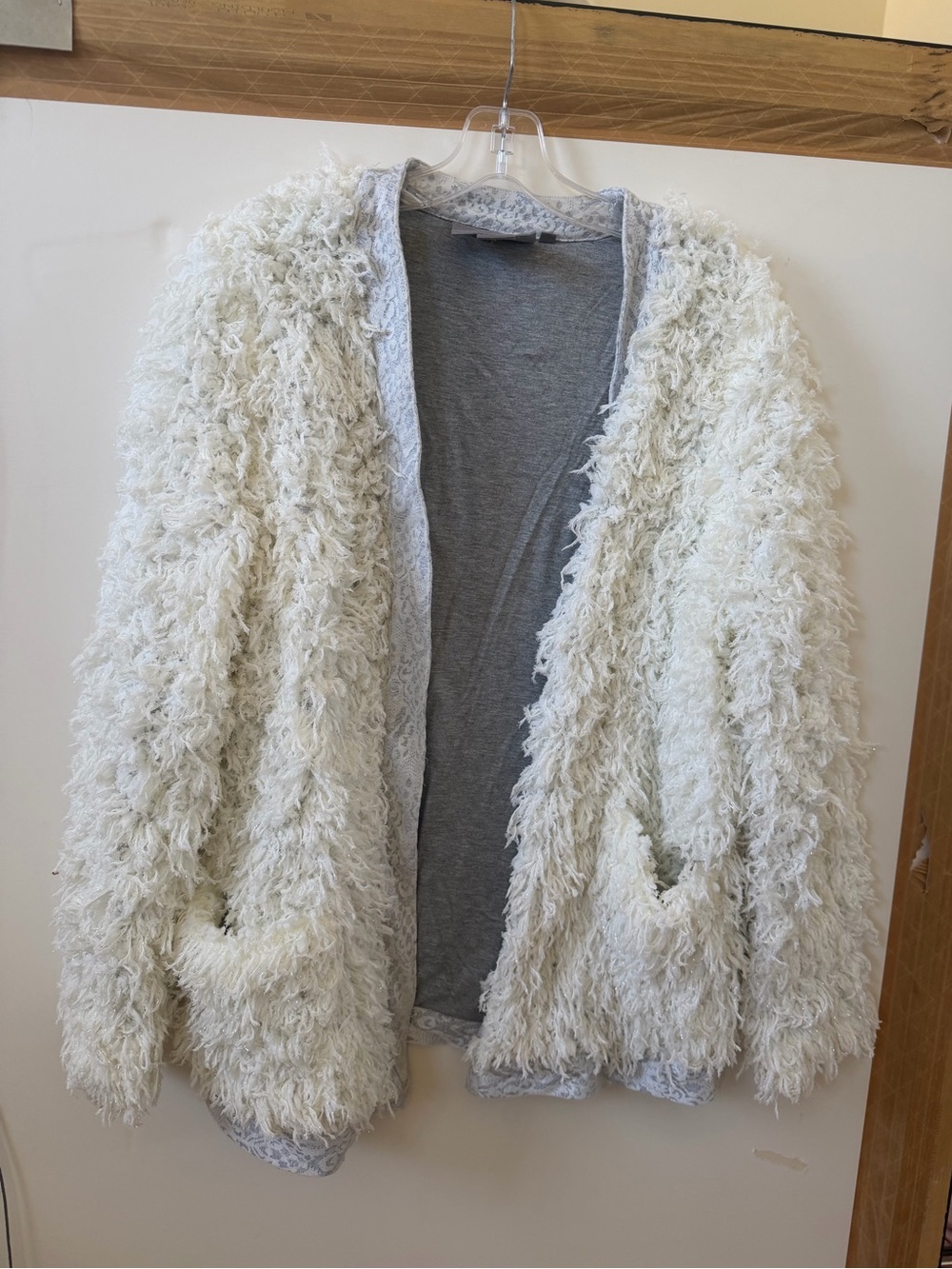 Plush Cream Shag Open-Front Teddy Jacket